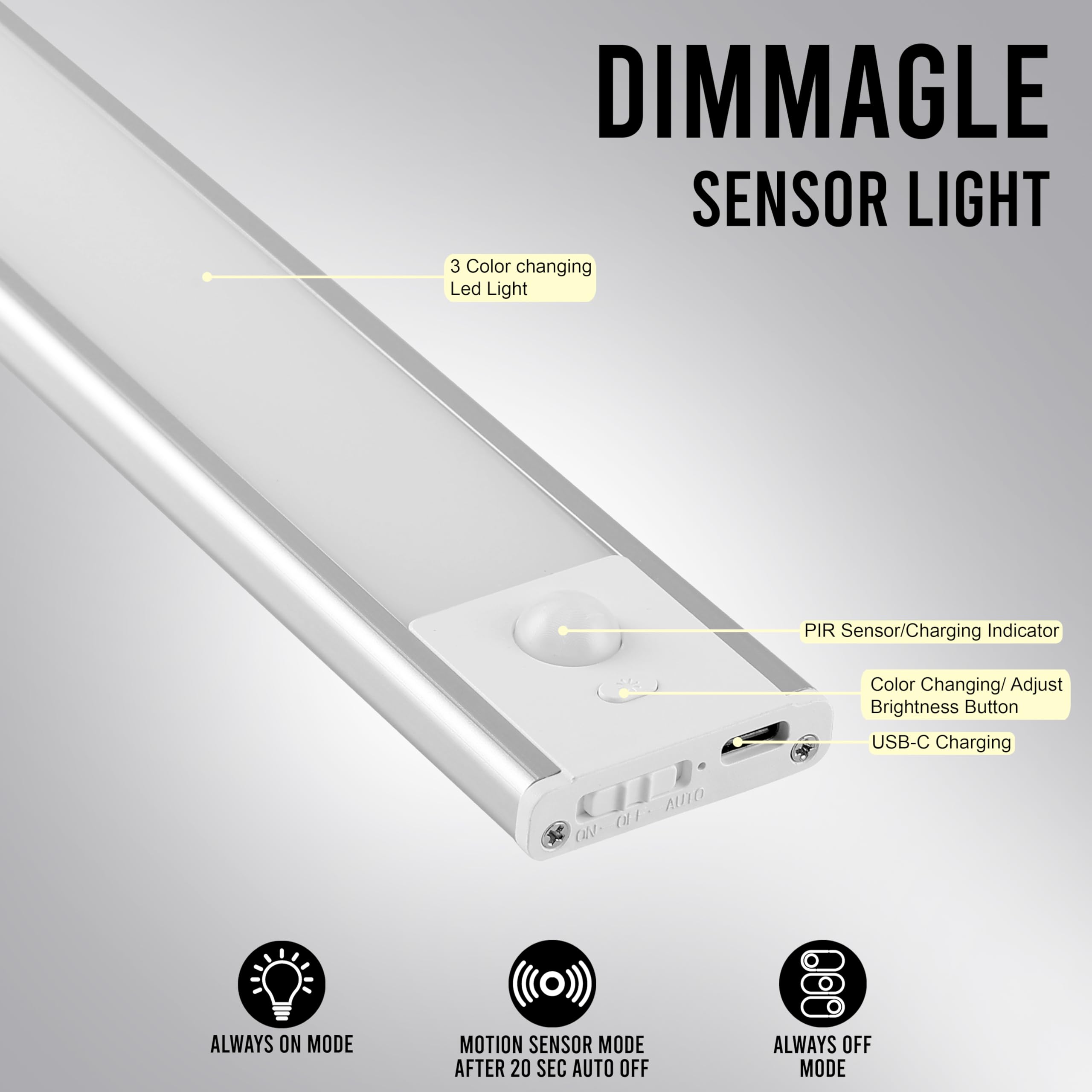 Gesto Motion Sensor LED Light - Rechargeable & Dimmable -6