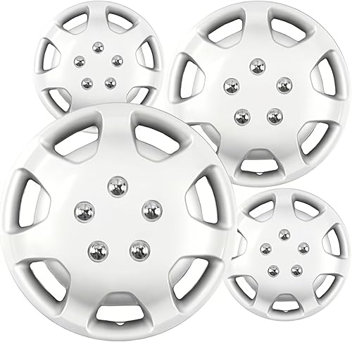 OxGord - Juego de 4 tapacubos para llantas de automóvil, accesorios de automóvil color plateado, cubierta de llanta de acero estándar, tapas de