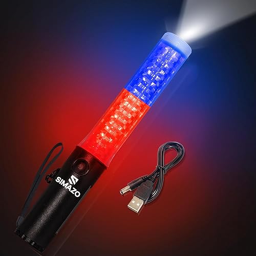 Varita de Señal de Tráfico Recargable de 10 Pulgadas, Bastón de Control de Tráfico con LED Blanco en la Parte Superior, Vara de Marshalling Aéreo