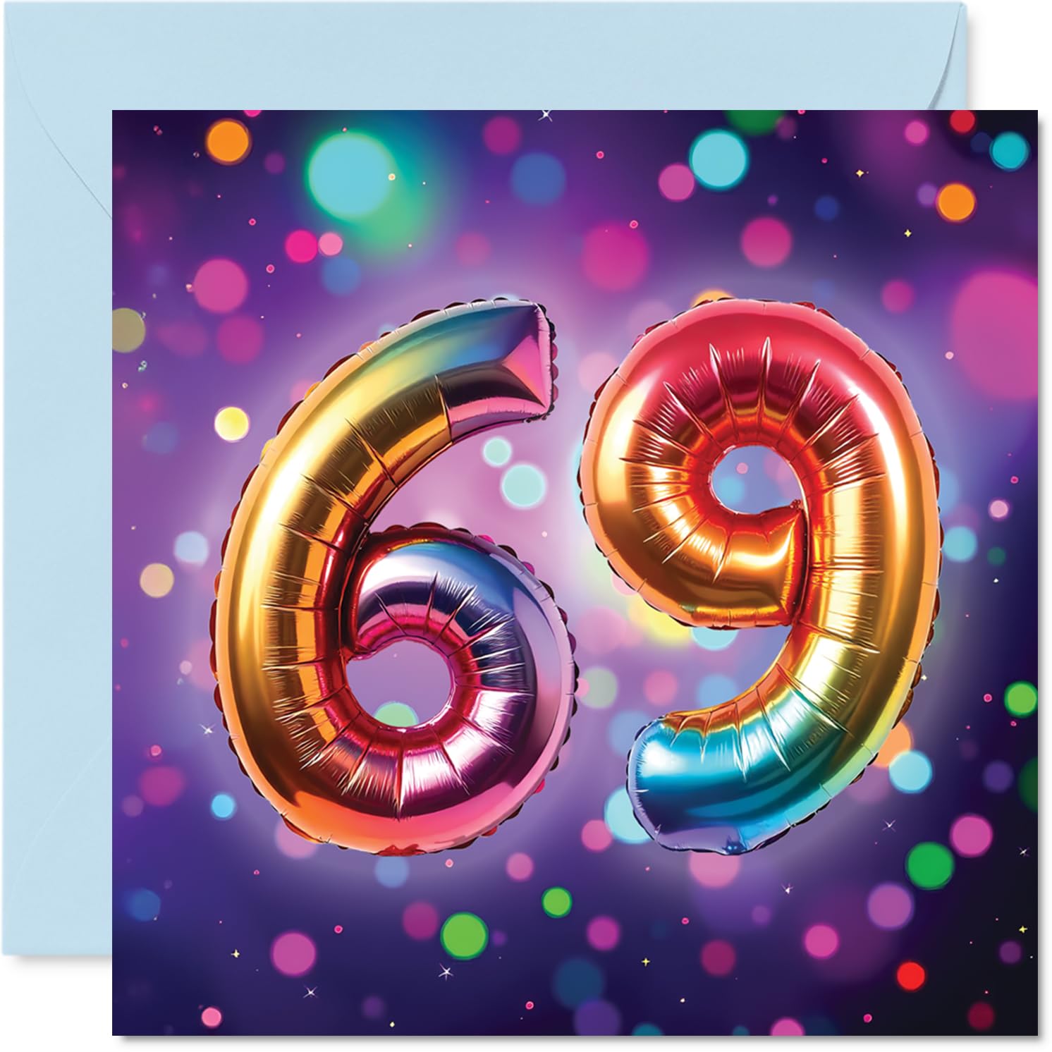 69th Birthday Cards for Women and Men, Rainbow Foil Balloon