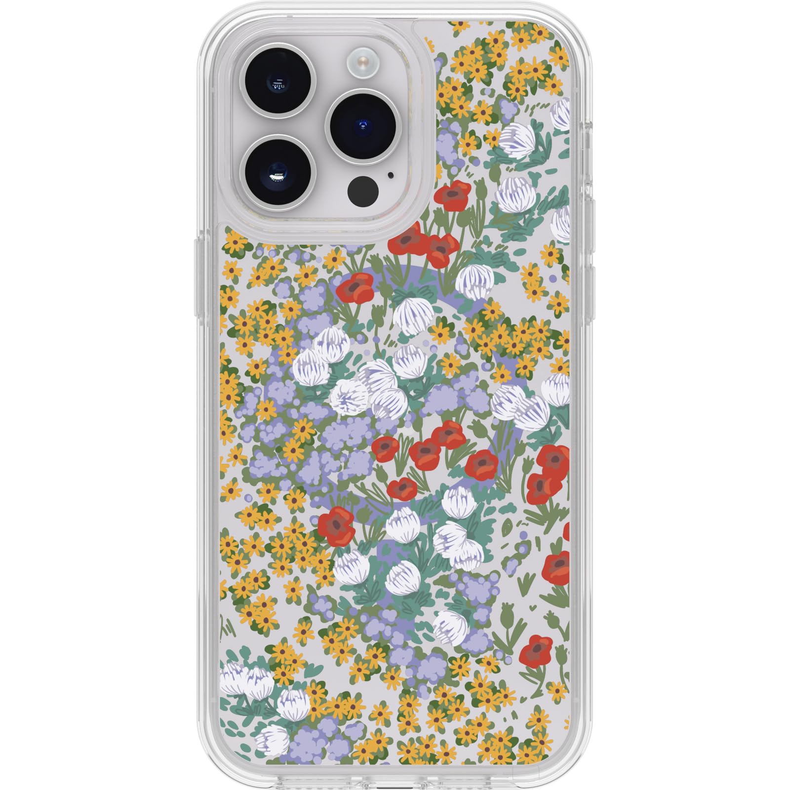 OtterBox Cover per iPhone 14 Pro Max, Symmetry Plus Clear per MagSafe, resistente a shock e cadute fino a 2 metri;sottile,testata 3x norme MIL-STD 810G, Flower Fields