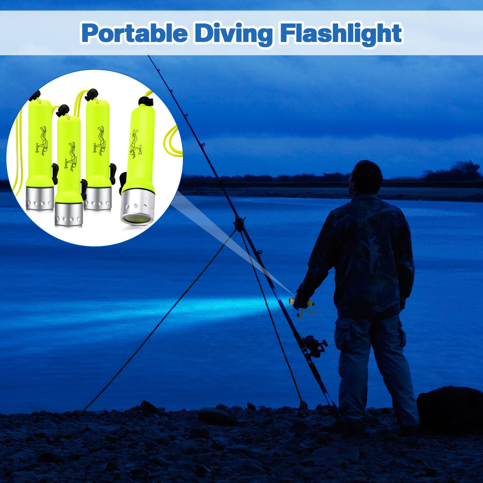 Retisee Lot de 4 lampes de poche de plongée sous-marine 1000 lumens - Étanche - Lampe torche LED submersible pour sports sous-marins en plein air