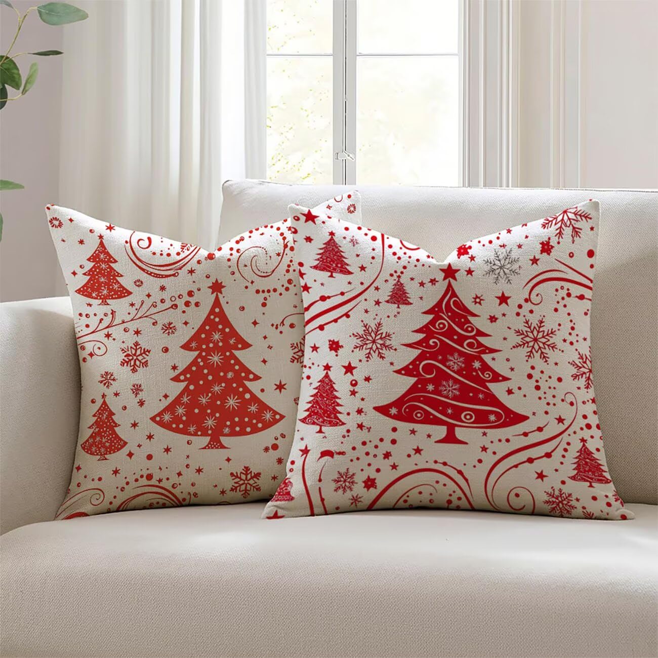 Housse de coussin 50x50cm Noël en lin finies les taches avec le tissu imperméable