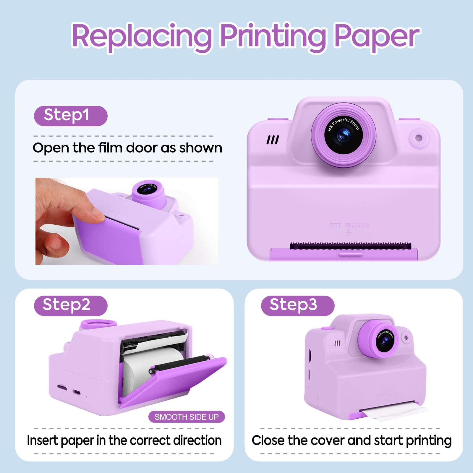 Cámara infantil, cámara instantánea de 2,4 pulgadas, cámara digital para niños, cámara fotográfica con papel impreso, regalos para niñas y niños de 3 a 12 años, cámara de vídeo, fotos instantáneas,