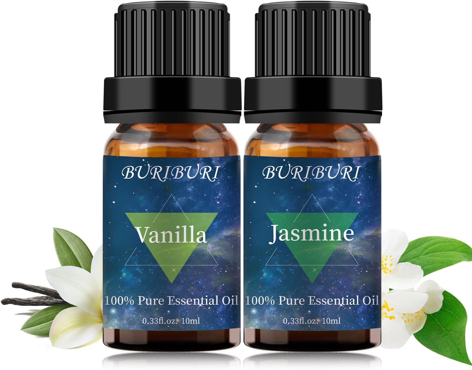 BURIBURI Vanilla Oil and Jasmine Essential Oil, 100% Pure, Undiluted, Natural, Organic Aromatherapy Vanilla Essential Oils Gift Set, 10MLx2