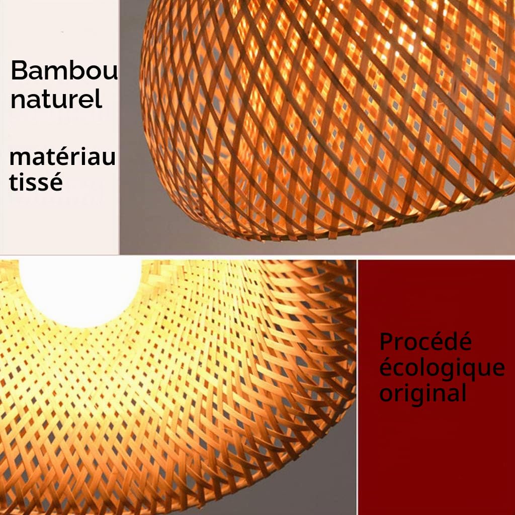 Lustres Vintage Lampe Pendentif Tissé Bambou Rotin Naturel Main Lustre Creative Lampe Suspendue E27 Réglable En Hauteur Lampe Suspension Chambre Restaurant Vivant Plafonnier Café Lumière,60cm