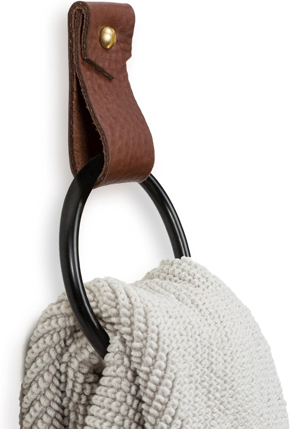 Small Brown Leather Hand Towel Ring - Wall Hook