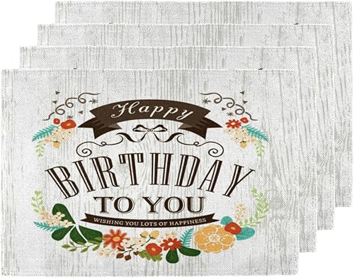 Birthday Fun Theme Placemats Set of 4 Table Mats Washable Placemat Waterproof Place Mats for Party Home Dining Table Decor 18x12 in