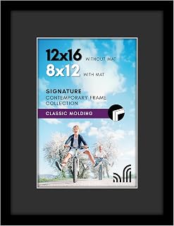 Americanflat 12x16 Picture Frame with Shatter-Resistant Glass - Use as 8x12 Picture Frame with Black Mat and White Trim or Display 12x16 Photo Without Mat - Signature Collection - Black