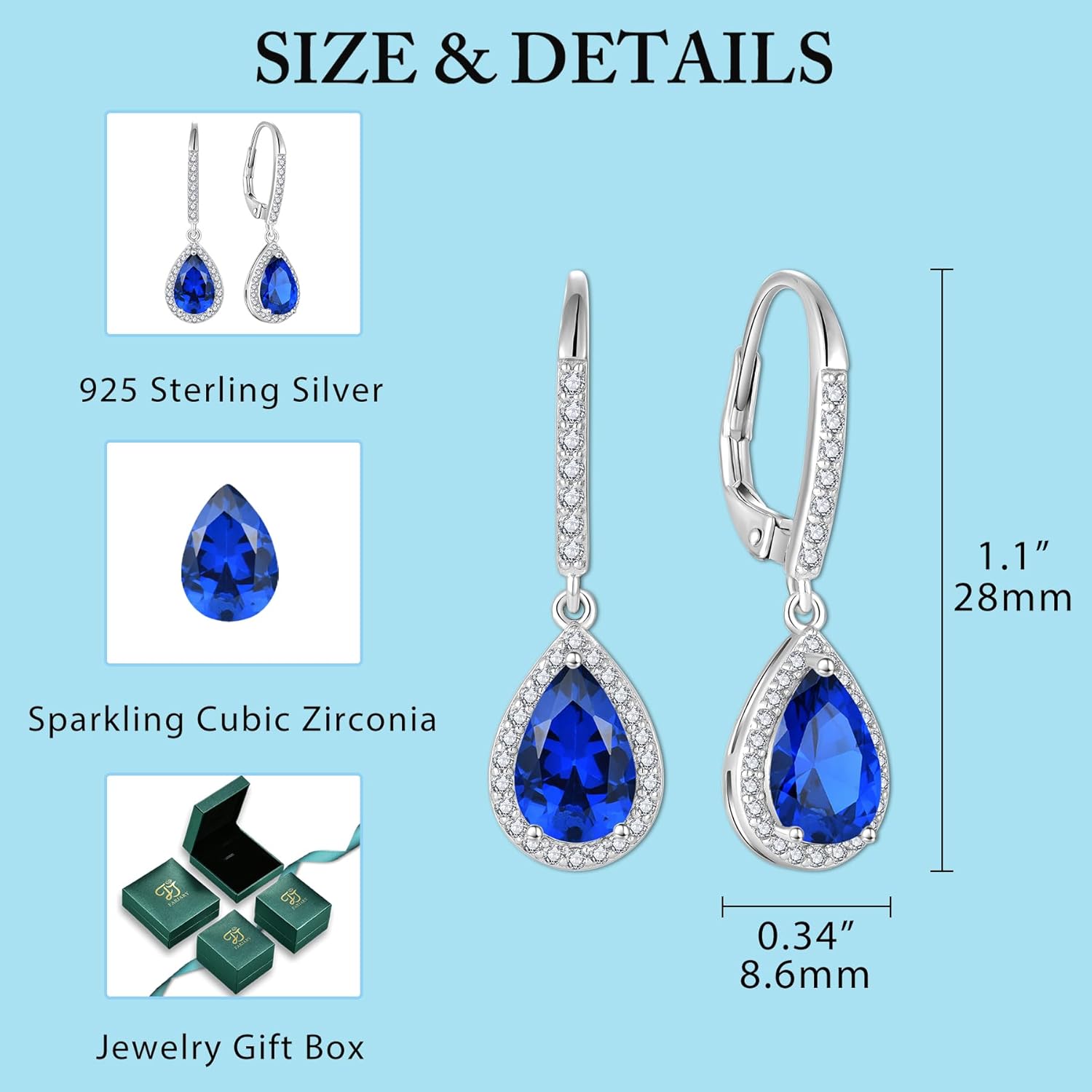 FJ Teardrop Dangle Drop Earrings 925 Sterling Silver Halo Leverback Earrings Birthstone Jewelry Gifts for Women - Image 6