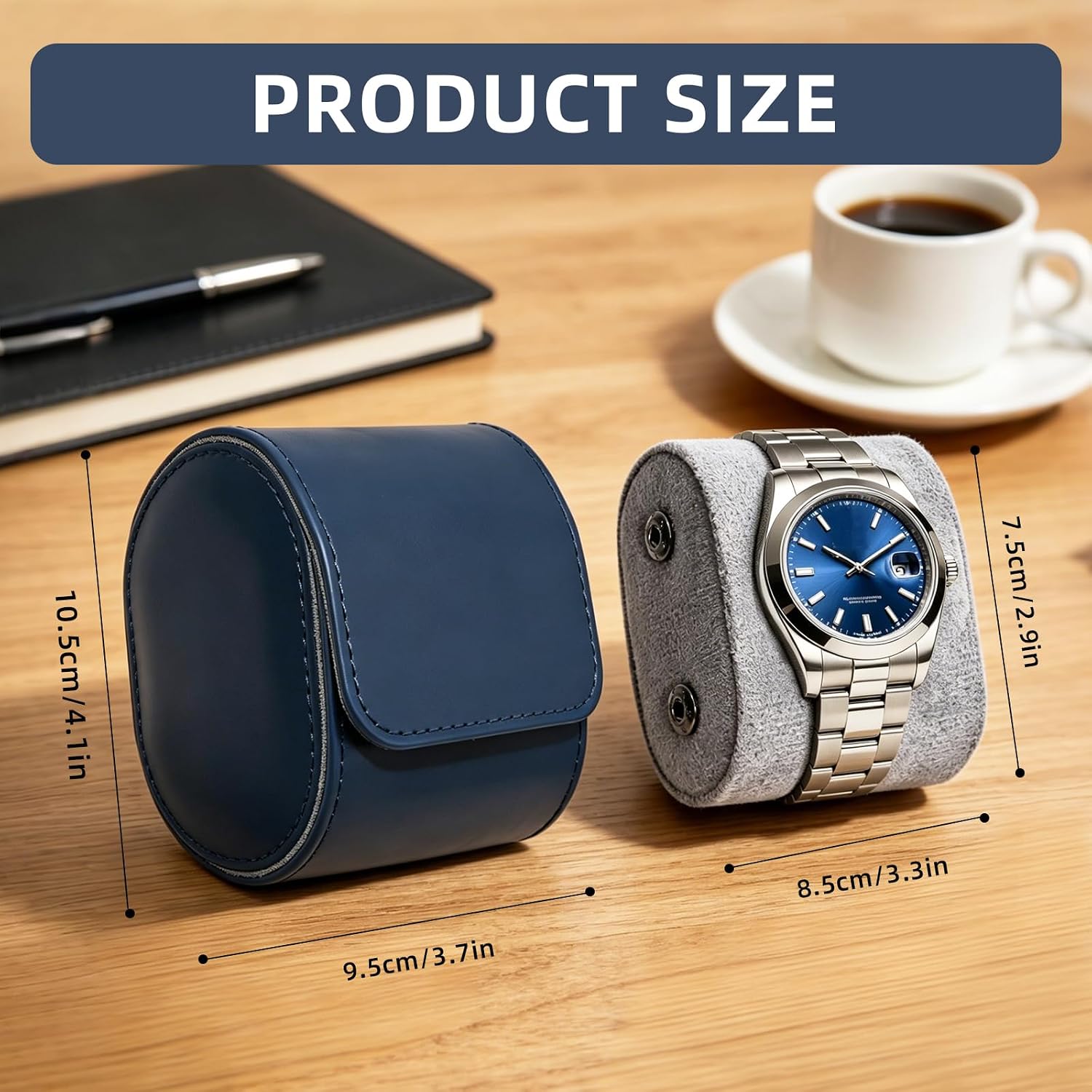 Watch Travel Case for Men and Women, Luxury Leather Portable Watch Box Organizer for Home Storage, Travel and Display (Sapphire Blue, 1 slot)