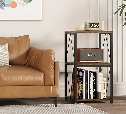 Miniatura 4 de Y&M Soporte para tocadiscos con almacenamiento de vinilo, mesa de exhibición de 3 niveles para CD de álbum, soporte para tocadiscos, mesa auxiliar