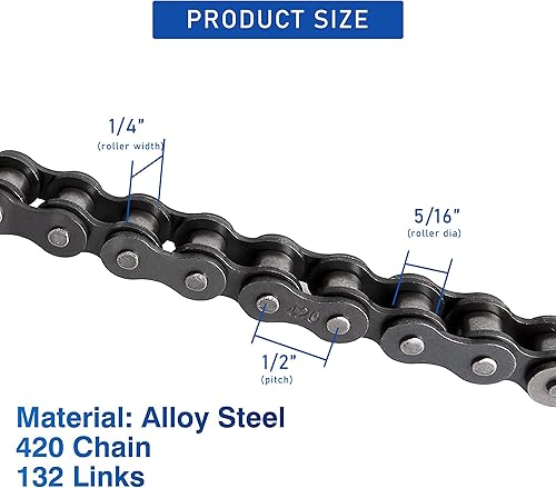 Miniatura 3 de Cadena de motocicleta 420 + rompedor de cadena, cadena de rodillos estándar 420, 132 eslabones con disyuntor de cadena gratis, 4 eslabones maestros