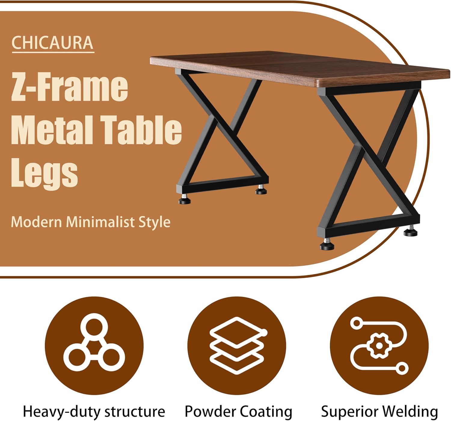 Metal Table Legs, 28" H x 24" W, Heavy-Duty Z-Frame Black Table Base Support up to 1100 lbs, Industrial Modern DIY Furniture Legs for Kitchen Dining, Desk, and Workbench, Set of 2