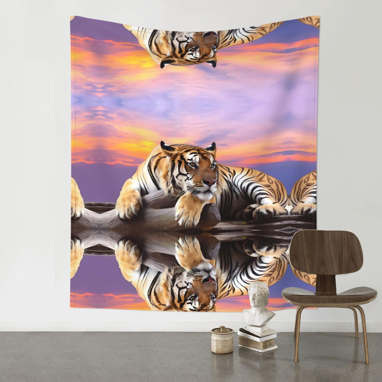 YYHWHJDE Tiger Lying on Wood Prints 60x51in Wall Tapestry – High-Grade Polyester Throw for Dorm, Beach & Home Decor