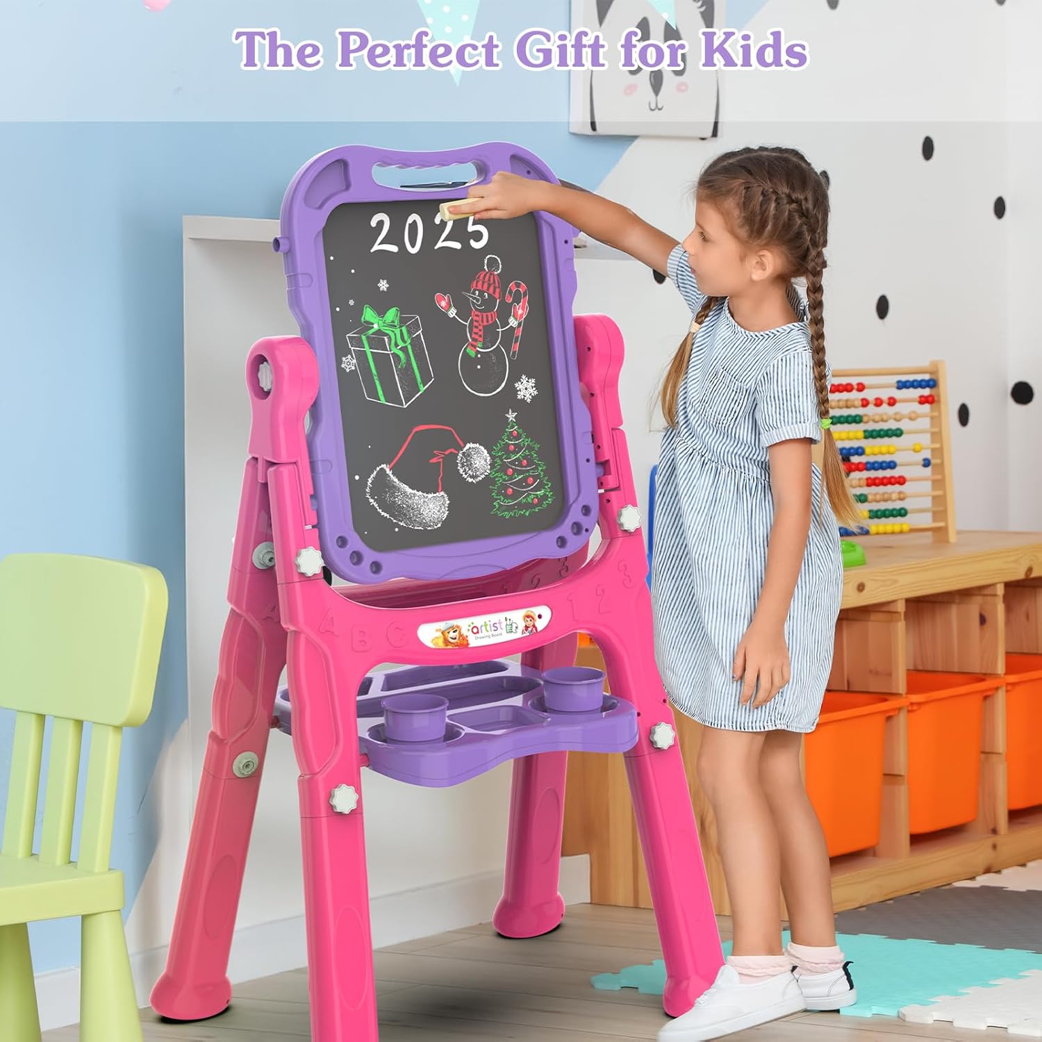 Art Easel for Kids - Adjustable Standing Rotatable Double Sided Toddler Easel with Painting Accessories, Birthday Christmas Gift for Little Boys and Girls, Drawing Board Gift for Toddlers