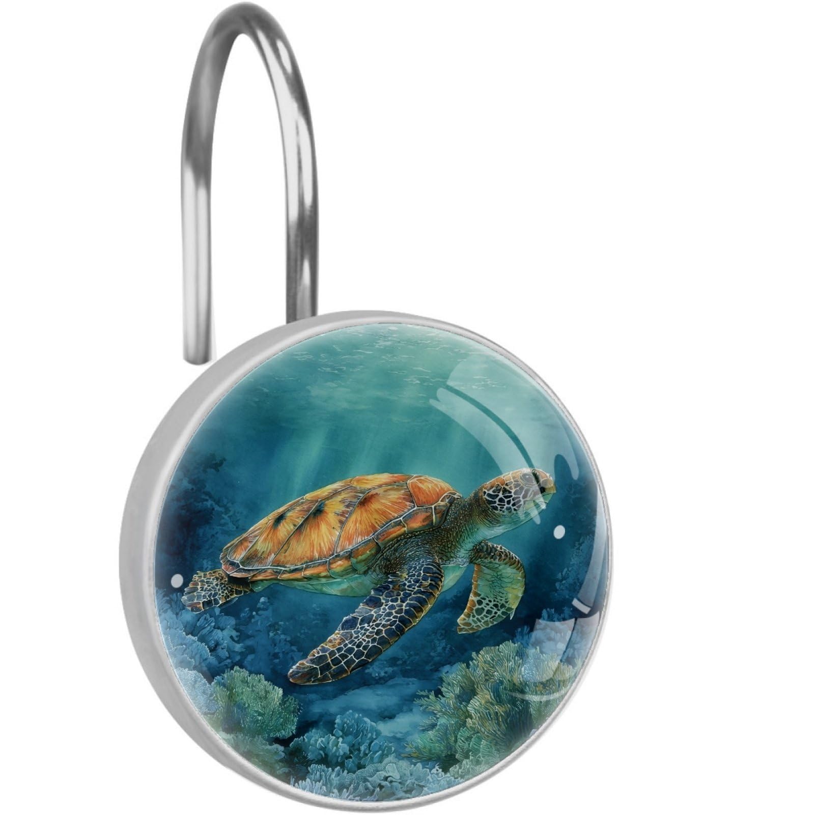 VAPOKF Decorative Shower Curtain Hooks, Underwater Sea Turtle Rustproof Stainless Steel Shower Curtain Rings for Bathroom, Shower Curtain Hangers for Shower Rod, 12 Pack
