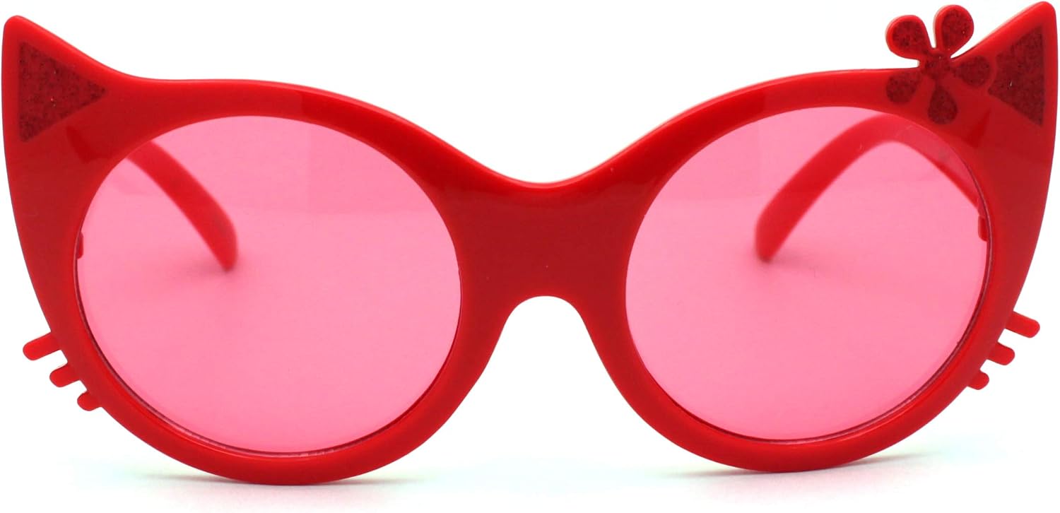 Girls Kitty Cat Ear Whisker Flower Cat Eye Sunglasses