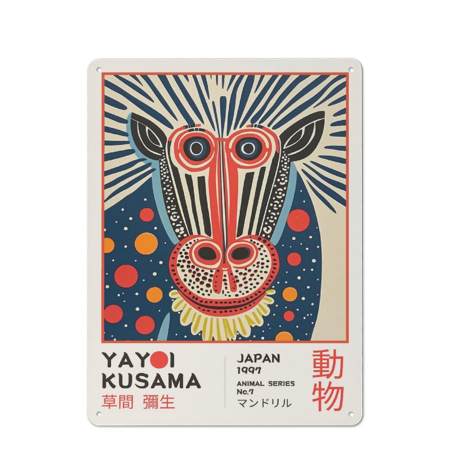 Junmoney Style-15 Character Decorative Tin Plaque 40X30cm Featuring Yayoi Kusama Mandrill No.7 Exhibition Poster, Home Wall Decor For Flat, Dorm Room, Lounge Or Cafe