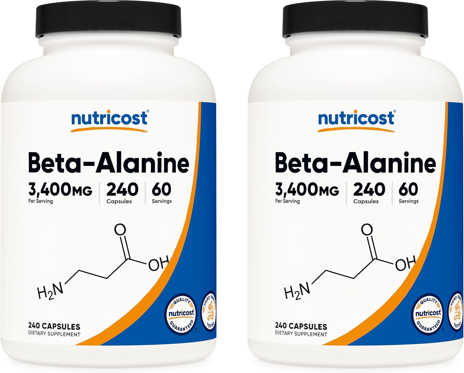 Nutricost Beta-Alanine Capsules 3400mg, 240 Caps (2 Pack) - Potent Beta Alanine, Gluten Free & Non-GMO, 850mg Per Cap, 60 Serv Per Bottle