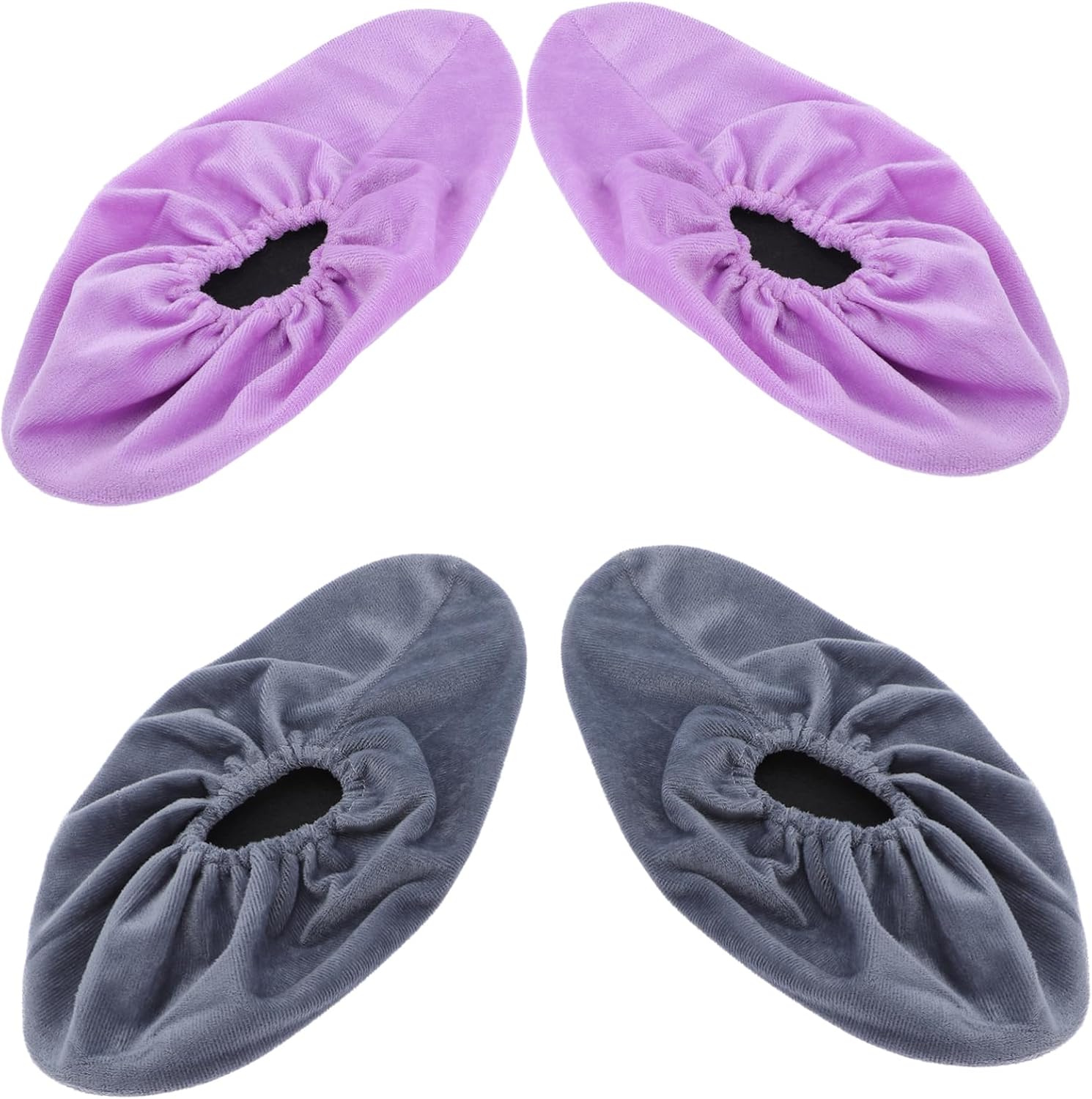 2 Pairs Bowling Shoe Covers for Women & Kids: Non-Slip Fleece Fabric Reusable Washable Indoor Outdoor Sports Shoe Protectors (Silver Grey & Grape Purple Adult Size)
