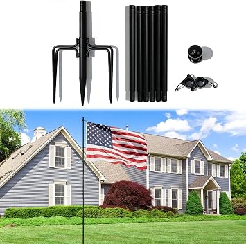 10 FT Flagpole, Heavy Duty Stainless Steel Ground Flag Pole, Height Adjustable Flagpole with 5 Prong Stake for Outdoor Garden, Yard, Gate