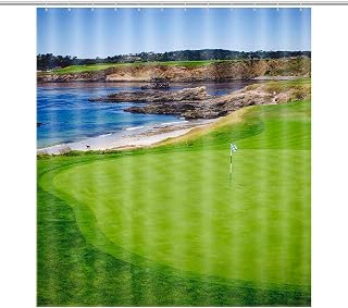 Beach Shower Curtain for Bathroom,Pebble Beach Golf Links in Monterey County,Waterproof Fabric Bath Curtain Set with Hooks 72x72 Inch
