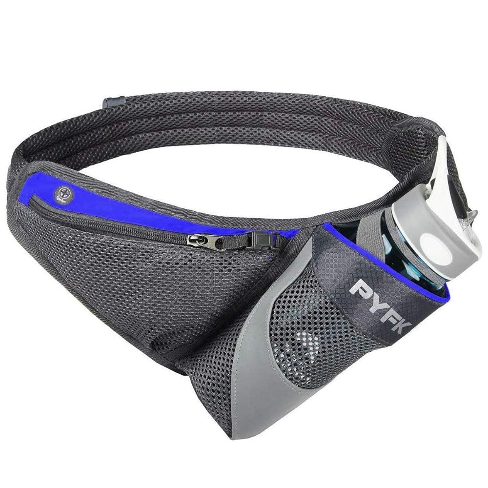 PYFK Running Belt Hydration Waist Pack with Water Bottle Holder for Men Women Waist Pouch Fanny Bag Reflective (Blue)