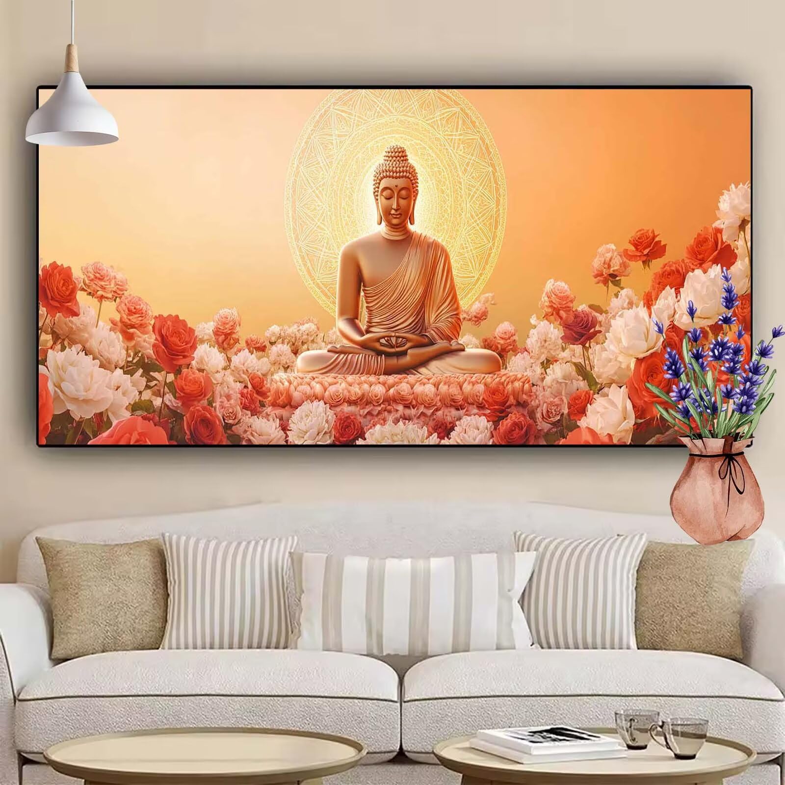 Diamond Painting Bouddha, Diamond Painting Adulte Grand XXL 135x65 cm, DIY 5D Fleur Diamant Broderie Kit Complet Enfant Débutants Crystal Artisanat Kit pour Decoration Murale, Cadeau Homme Model-178