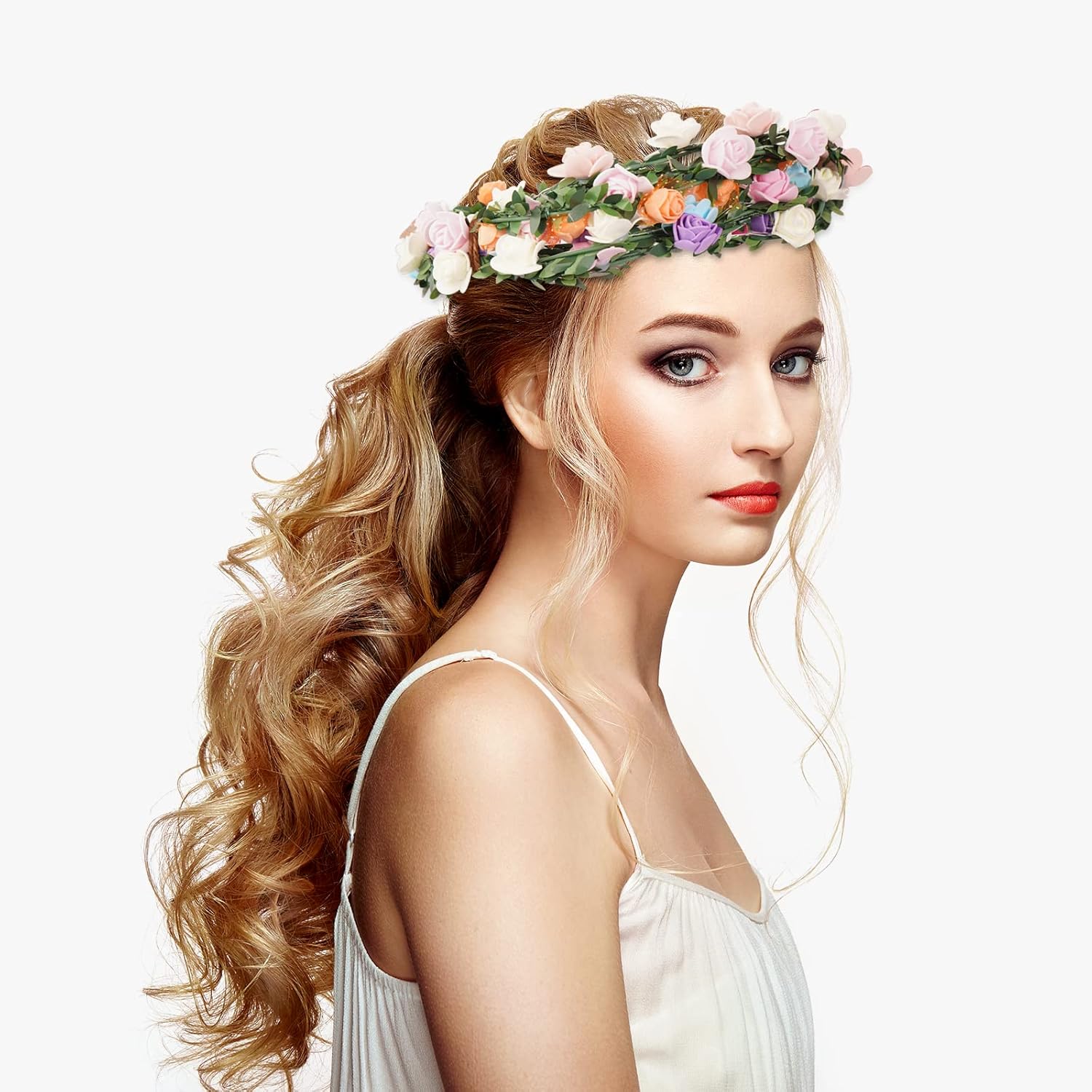 22 Pcs Multicolor Rose Flower Wreath Crown Headband Garland Headpiece for Music Festival Celebration Beach Wedding Party