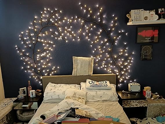 Vine Lights for Bedroom 7.9FT 144 LED Warm for Wall Decor | Vine Lights For Bedroom 7.9Ft 144 Warm LED Bendable Willow Vine For Window Frame Living Room Fireplace Decor