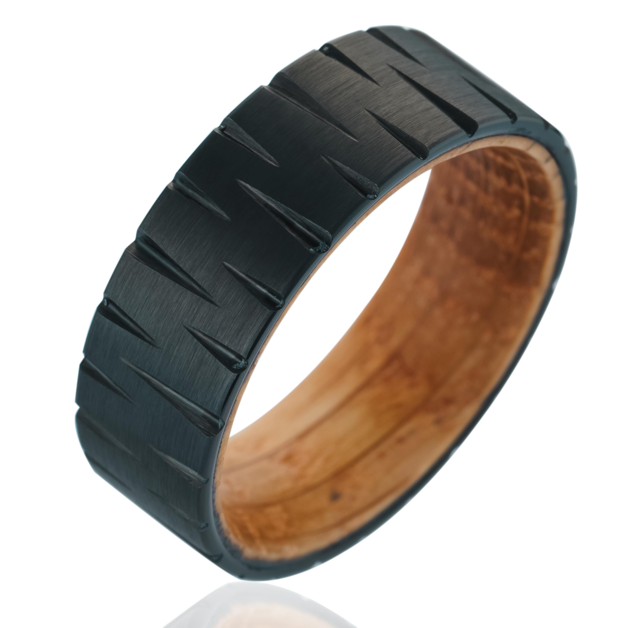 100S JEWELRY Black Tungsten Rings For Men Wedding Band Whiskey Barrel Wood Inner Ring Matte Finish Size 6-16