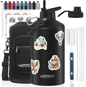1 Gallon Water Bottle Insulated(Cold for 48 Hrs),BPA Free&Leak Proof,128oz Stainless Steel Water Jug,Large Water Bottle with Straw Spout Lids for Gym,Hiking,Camping&Travel,Black