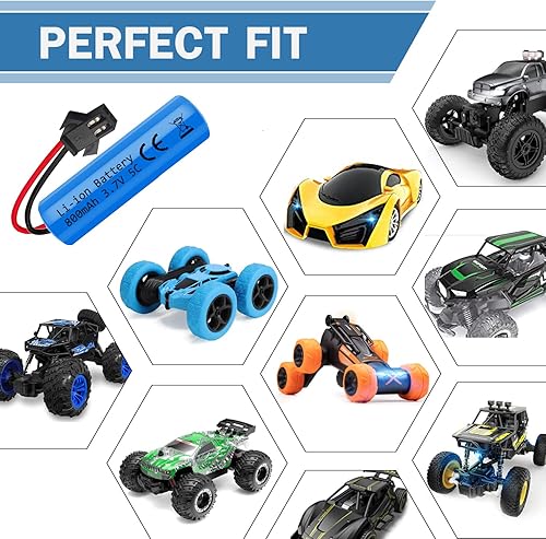 Miniatura 5 de Paquete de 2 baterías de iones de litio de 3.7 V 800 mAh con cargadores USB, enchufe SM-2P, batería recargable RC compatible con autos de control