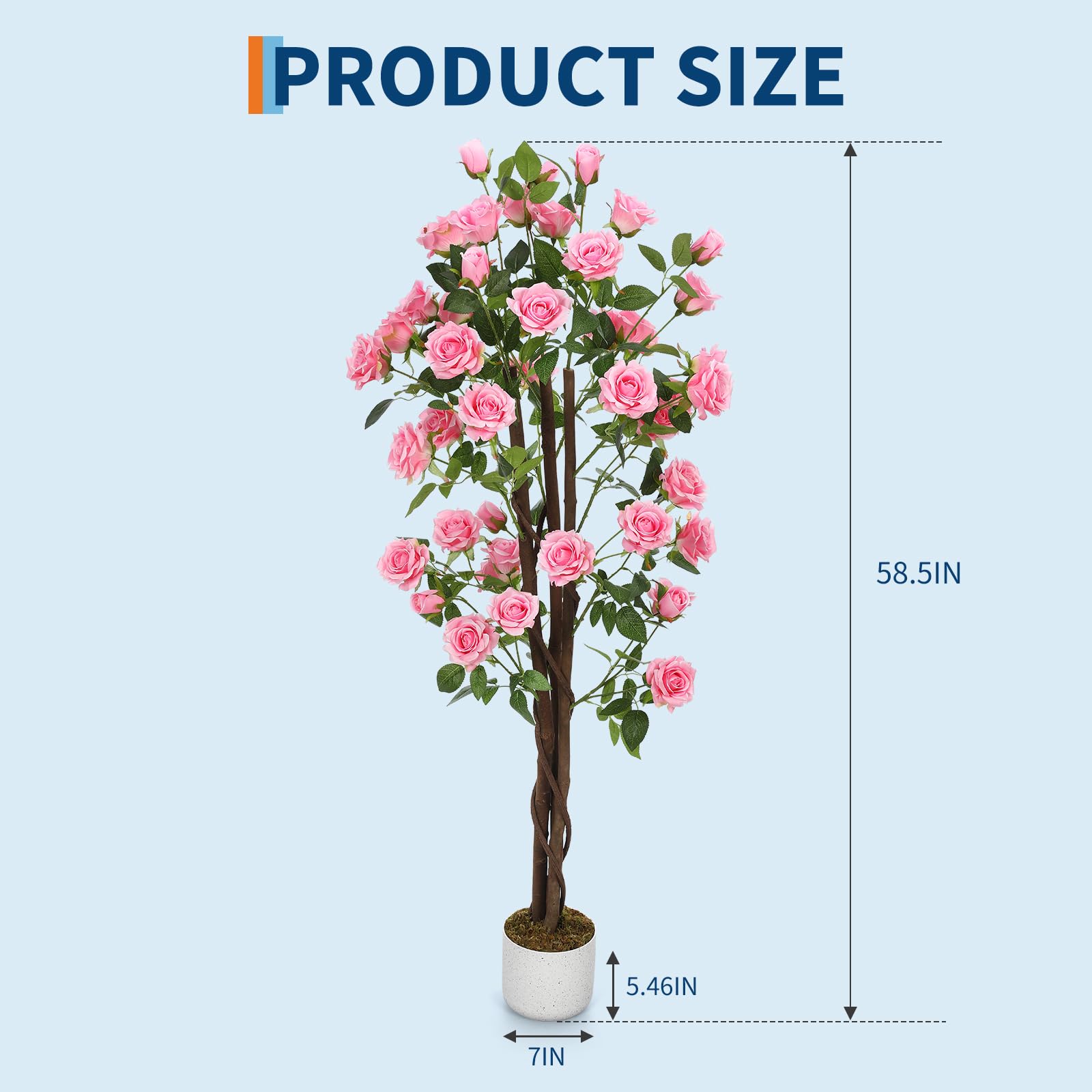 GarveeLife Künstlicher Rosenblütenbaum, Rosa/Weiß, Deko Rosenpflanzen Für Drinnen Und Draußen, 75/80/90/105/120/150Cm Hoch, Künstlicher Baum Mit Natürlichem Holzstamm Und Lebensechten Blumen Für Zuhau