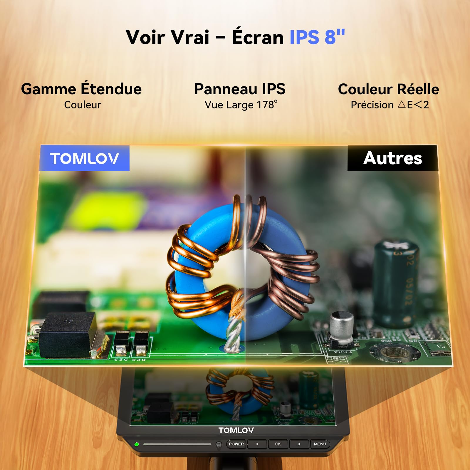 TOMLOV TM4K-AF Flex Microscope Numérique Autofocus 4K HDMI, Écran de 8" IPS avec Bras Flexible, Loupe Professionnel 2000X pour Pièces et Soudure, Tapis de Soudure, Lumières Latérales, Carte 64 Go