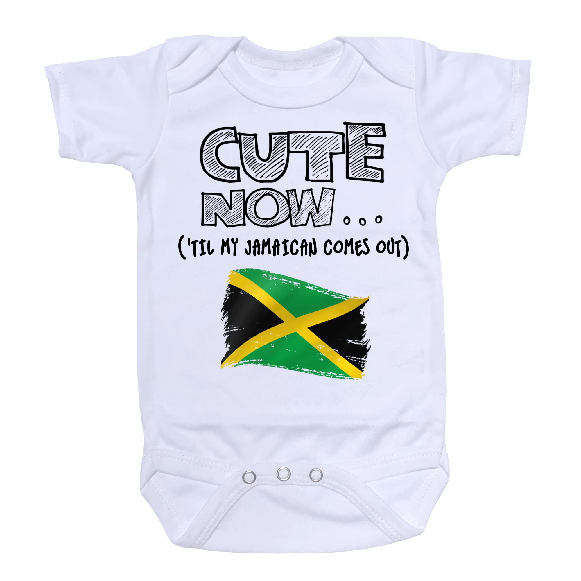 Cute Now... 'Til My Jamaican Comes Out Infant Baby Jamaica Flag Short Sleeve Bodysuit Shirt