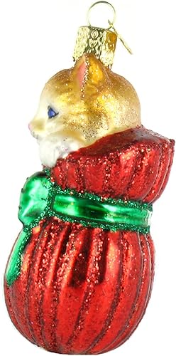 Vista 18 de Old World Christmas Adorno de cristal soplado de gatito del Himalaya gris para árbol de Navidad, decoración navideña artesanal, colección de gatos