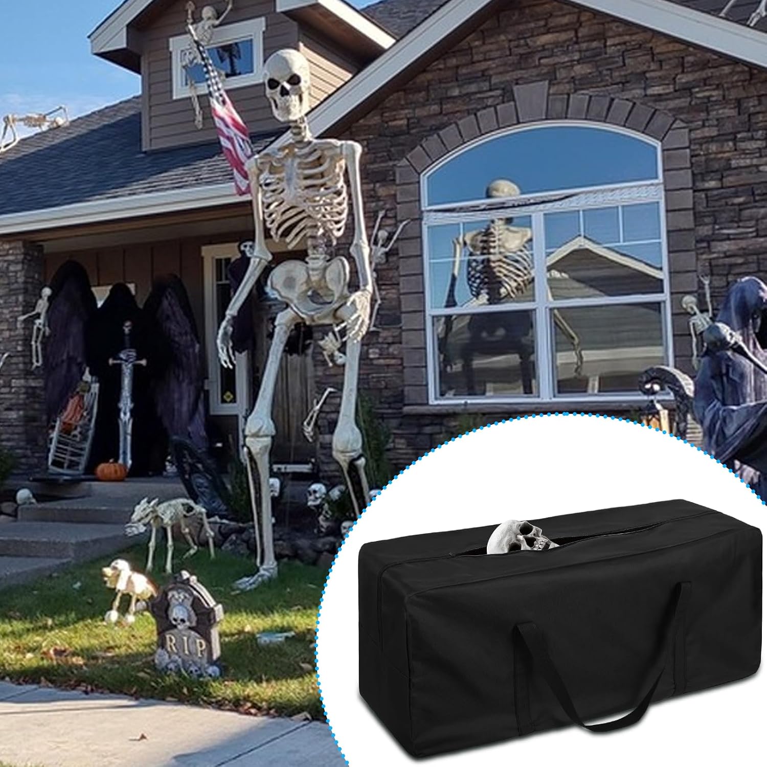 12ft Skeleton Storage Bag Fit up to 12ft Skeleton With Durable Handles and Dual Zipper Totes （65 x 30 x 30 Inch）