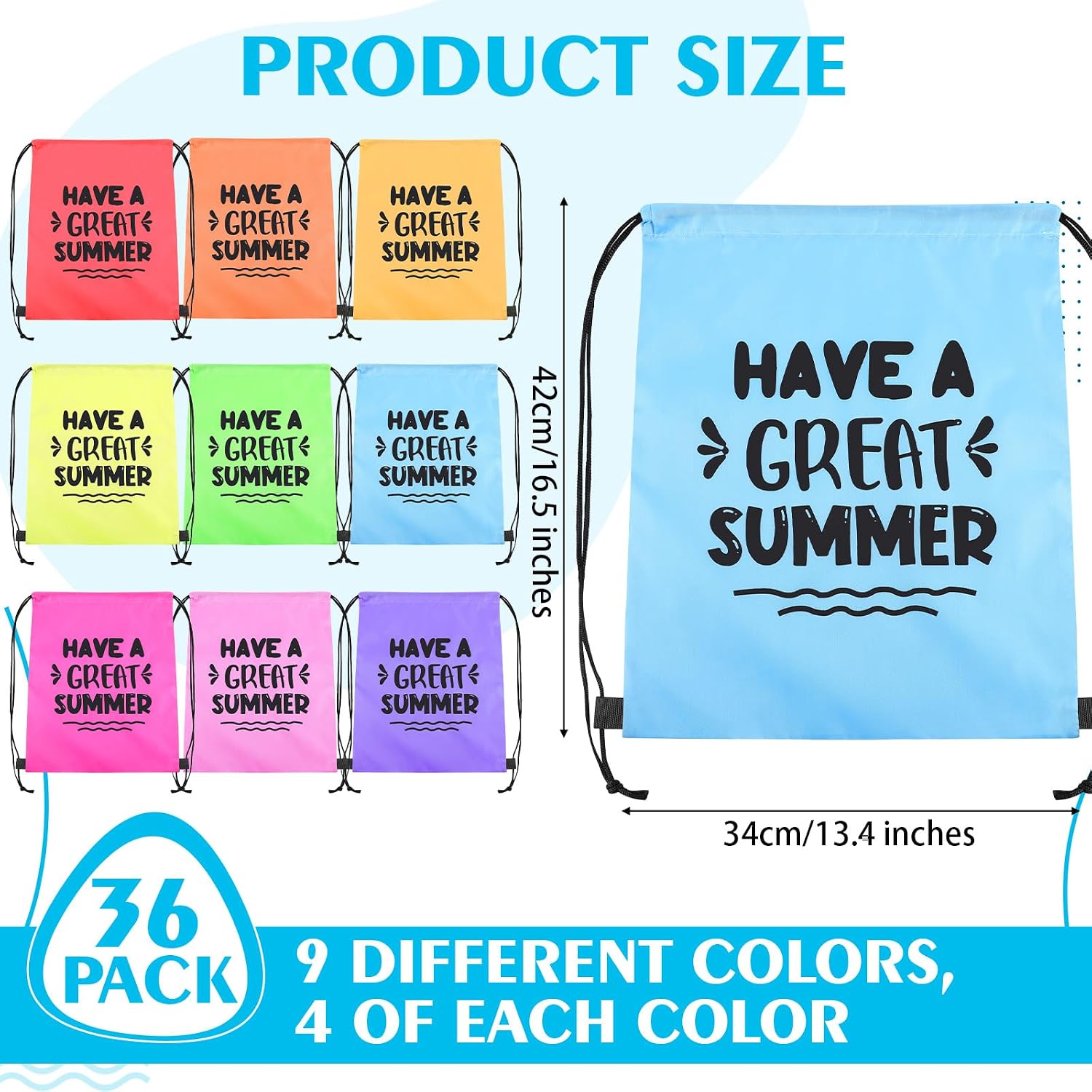 36 Pcs End of School Year Drawstring Bags 13.4 x 16.5 Inches Colored Gift Goodie Bags Waterproof Backpack for Students from Teacher Summer Birthday Outdoor Graduation School Party Favors
