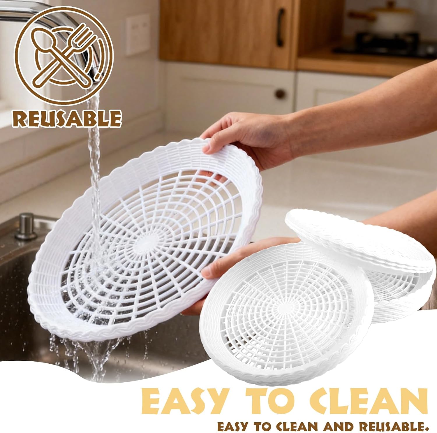 Paper Plate Holders 10 Inch, 15 Pack Plastic Paper Plate Holders, Reusable Heavy Duty White Plate Holders for BBQ, Picnic, Camping, Party, Kitchen
