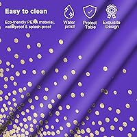 Vista 3 de 2 manteles de plástico morado y dorado para mesa rectangular de 8 pies, 54 x 108 pulgadas, fundas desechables de mesa de fiesta con lunares dorados