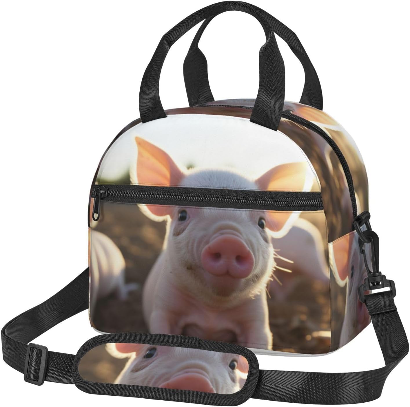 Pig Print Reusable Lunch Bag Insulated Lunch Boxes for Office Work Picnic Tote Bag Adjustable