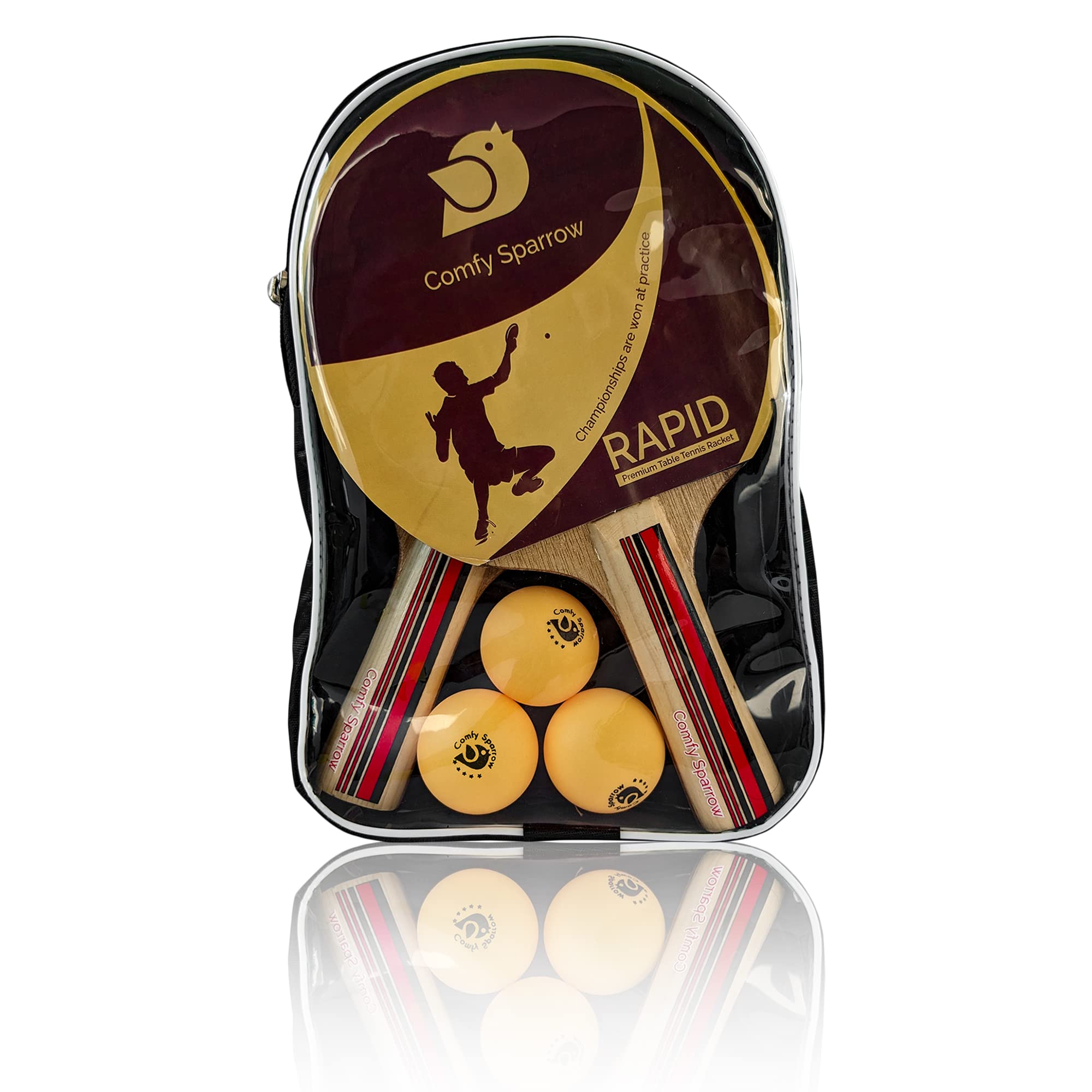 Comfy Sparrow Premium Wooden Table Tennis Kit with 2 Rackets, 3 Balls and a Zip Cover (Red) (B0BZ5BB8S6) Amazon Price History, Amazon Price Tracker
