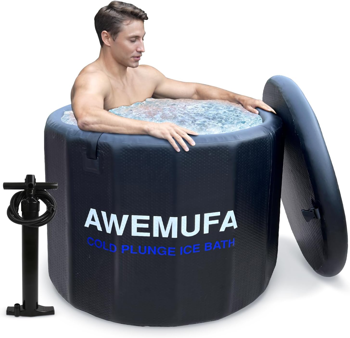 Upgraded Cold Plunge Tub with Insulated Lid for Athletes, 31.5" Dia x 30" H Home Therapy Ice Barrel with Inflatable Wall, 100 Gallon Ice Bath Tub with Carry Bag, Compatible with Water Chiller