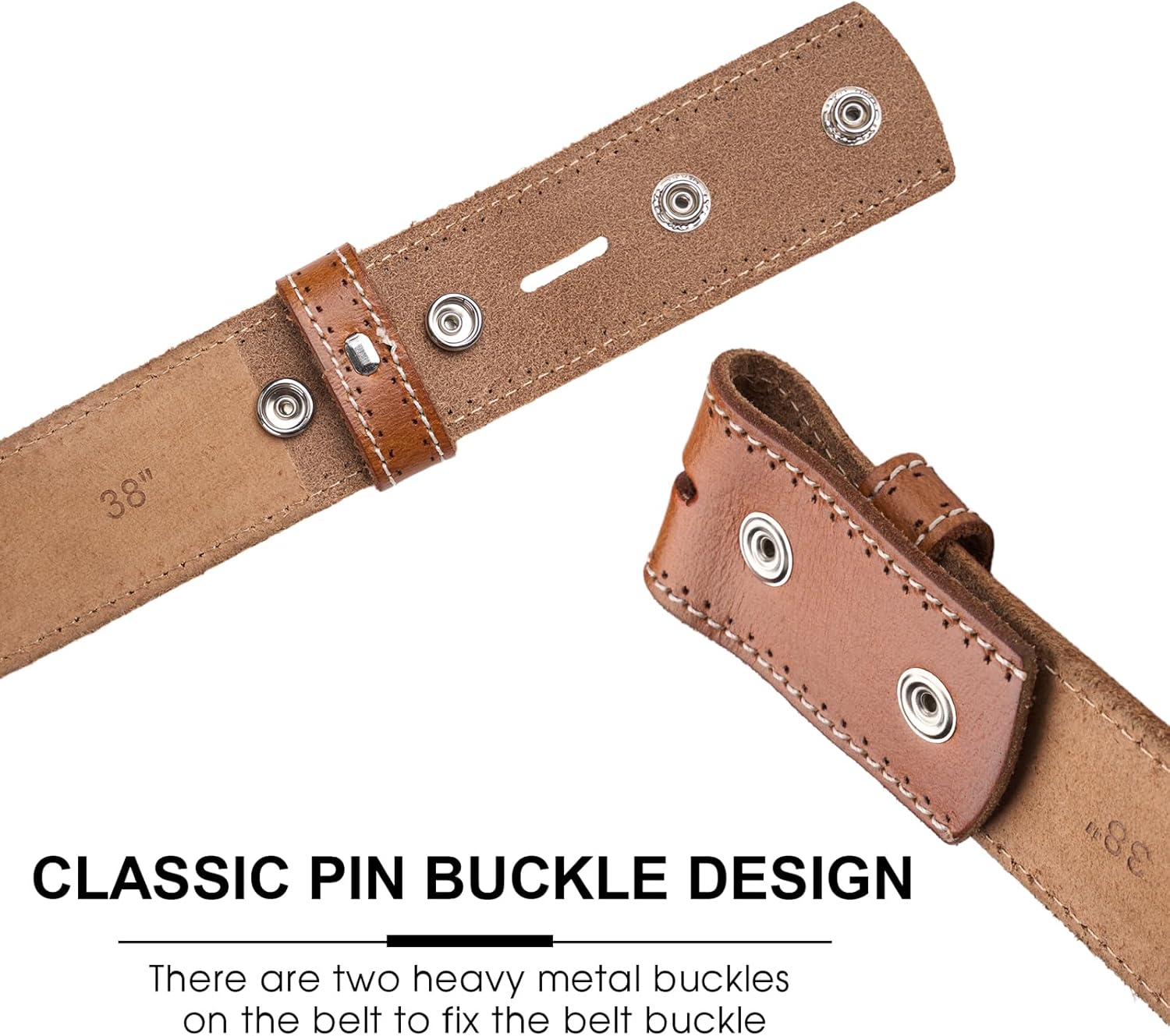 HJones Western Belts for Men without Buckle,Cowboy Belt Buckles for Men,1.5" Wide Genuine Leather Belt No Buckle
