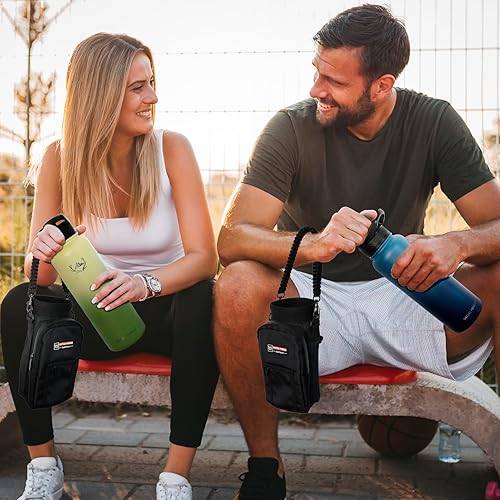 Miniatura 7 de Botellas de agua aisladas NATURE PIONEOR con popote - Botella de acero inoxidable al vacío de 40 oz con soporteportadorfunda - Jarra de agua