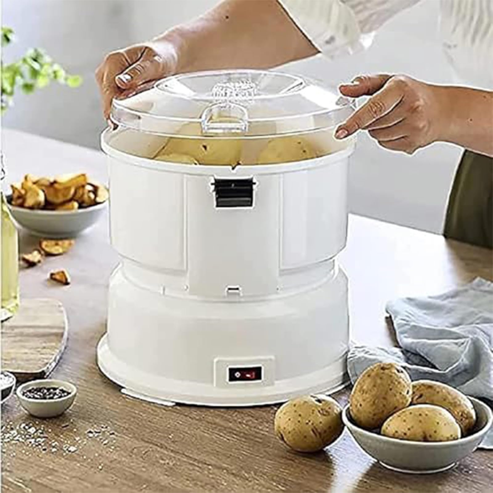 Elektryczna obieraczka do warzyw, automatyczna obieraczka do ziemniaków i owoców, odwadnianie jednym dotknięciem, pojemność 1 kg, do użytku domowego i komercyjnego