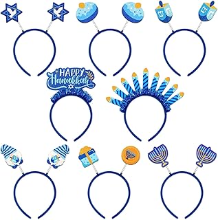 CiyvoLyeen Hanukkah Headbands 8 Pcs Hanukkah Gnome Menorah Dreidel Decorations Festive Head Hat Toppers Photo Booth Chanukah Party Favors Supplies Hanukkah Gifts Blue