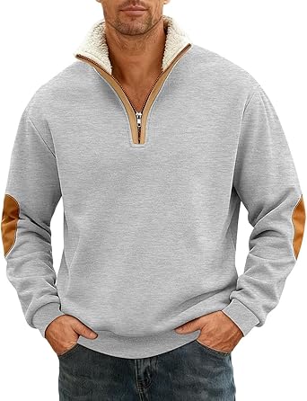 Mens Fleece Sweatshirts Vintage Quarter Zip Pullover shirt Casual Long Sleeve Sweatshirt warm tops